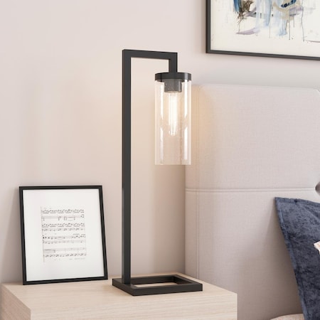 Henn & Hart Malva Blackened Bronze Table Lamp with Seeded Glass Shade TL0137